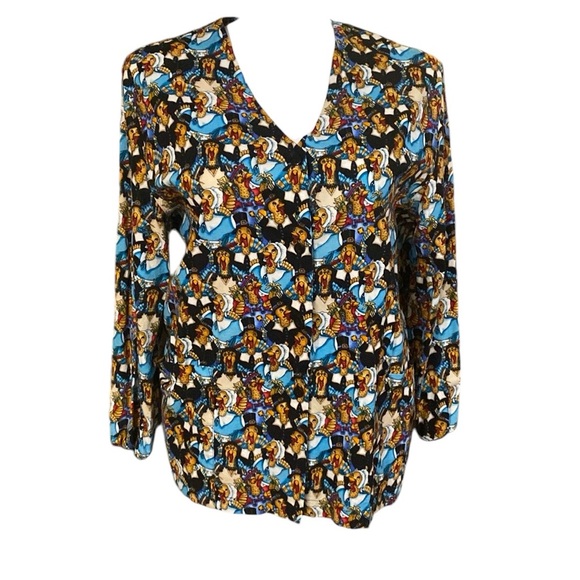 White Cross Pilgrim Turkey Thanksgiving Scrub Top, Long Sleeve, Size Large - Picture 1 of 7